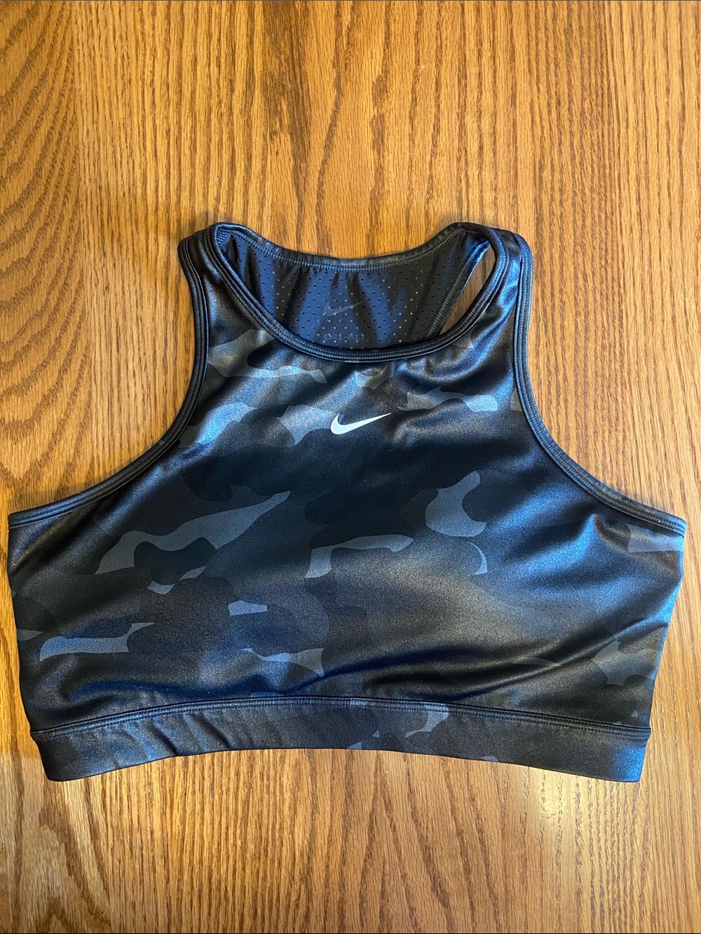 Nike Black Camo High-Neck Sports Bra.  Original mono Nike bra pad.  Size Large